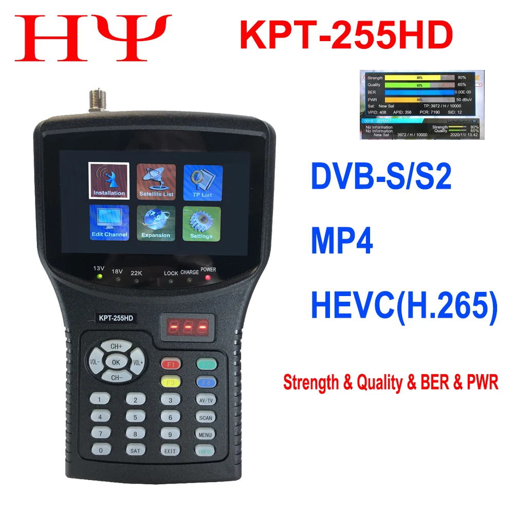 

[Genuine]KPT-255HD DVB-S2 SatelliteFinder Full HD Digital Satellite TV Receiver Finder Meter MPEG-4 HD DVB-S2+HEVC H2.65 Finder