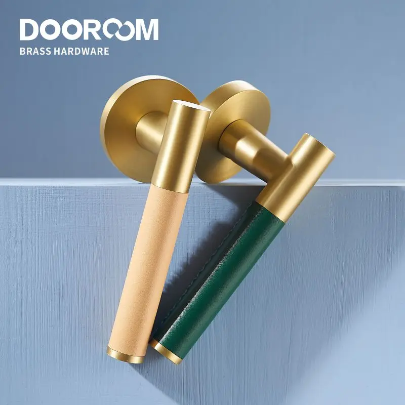 Фото Дверной комплект Dooroom: латунный рычажный замок с кожаной ручкой, современный, легкий люкс, разноцветный, для интерьера спальни и ванной, деревянная ручка-муляж №4