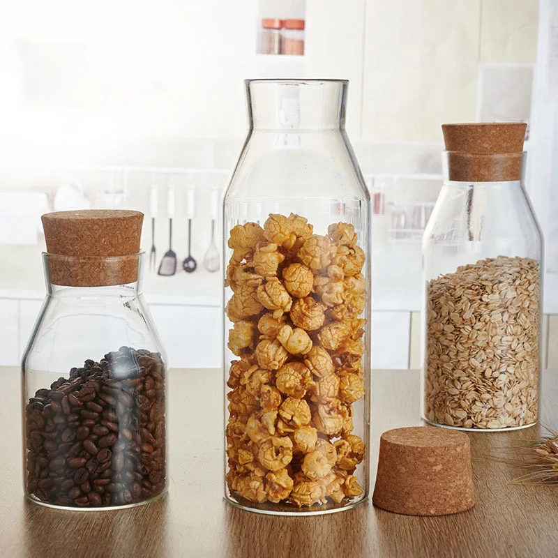 

Food Container Kitchen Storage Bottles Jar Glass Airtight Canister Grains Tea Coffee Beans Grains Candy Jars Wood Lid Containers