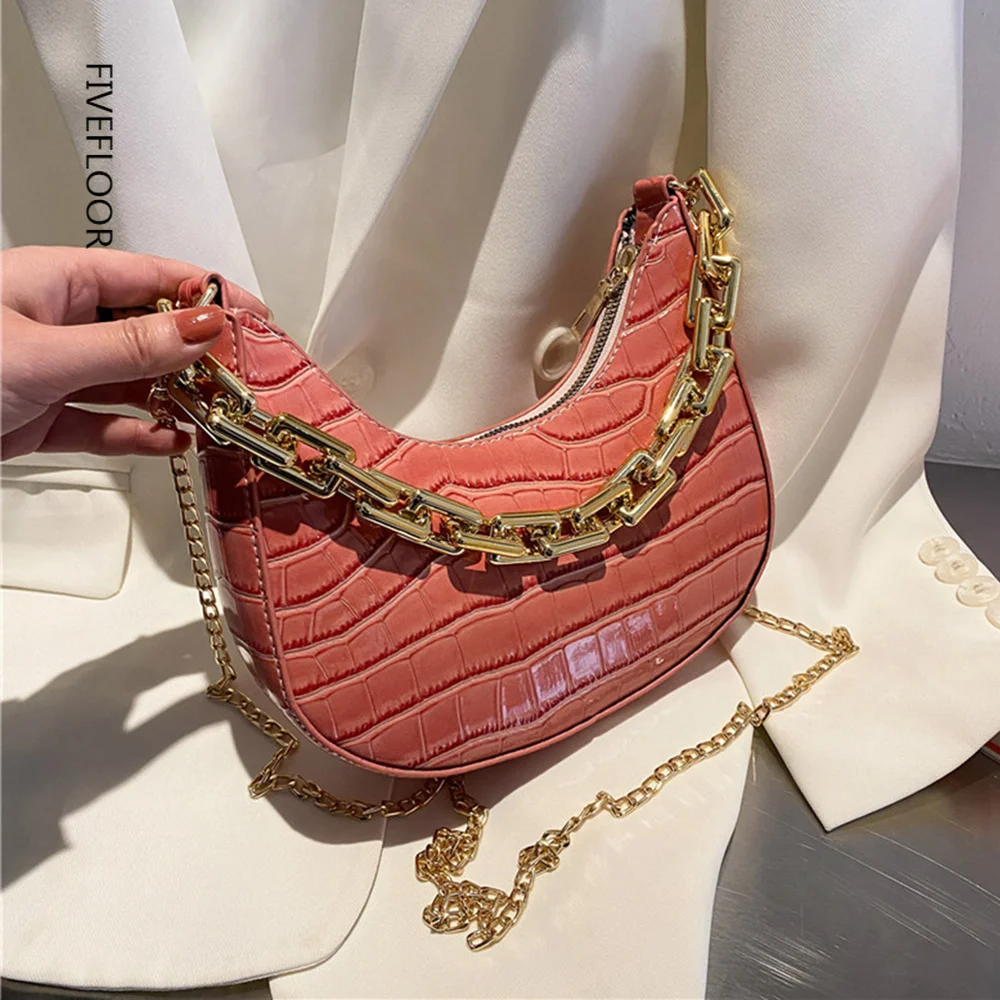 

Summer Popular Chain Handbags For Female 2023 New Shoulder Bags Crescent Underarm Crossbody Bags Crocodile Pattern Elegant Bags