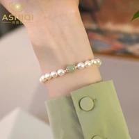 ashiqi natural nephrite freshwater pearl 925 sterling silver elastic rope bracelet fashion jewelry for women