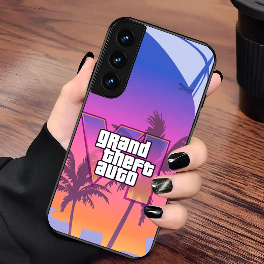 Фото Чехол для телефона R-rockstar Gta 6 Grand Theft Auto для Samsung Galaxy S24 S26 S25 S23 S22 S21 S20 FE Edge Plus Ultra Black Glass Cove №4