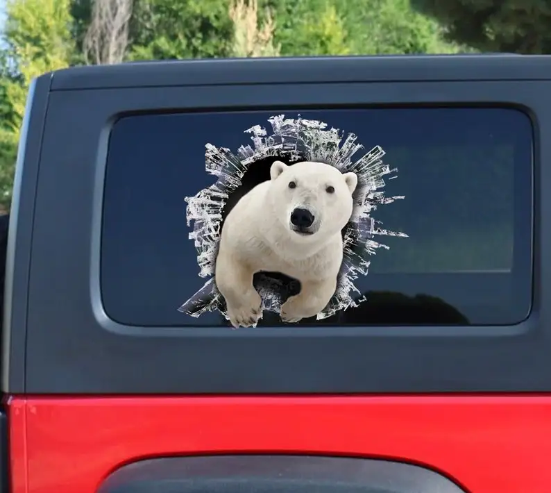

Polar bear window sticker, brocken window car decal, white bear decal