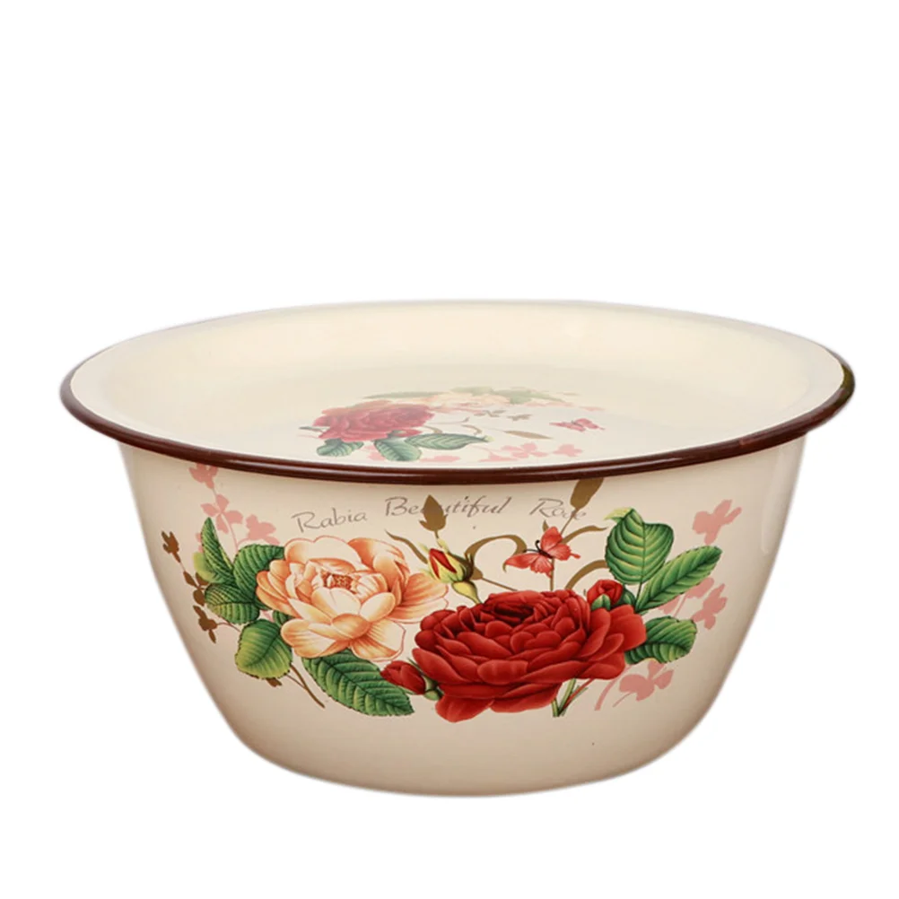 

Bowl Enamel Basin Bowls Serving Enamelware Mixing Soup Vintage Metal Salad Noodle Enamels Plates Round Pot Chinese Tray Cereal