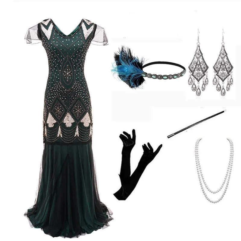 

1920s Vintage Beaded Sequins Dresses Women Long Party Dress cosplay costume Party Beaded Toast Vestido gatsby dress for women