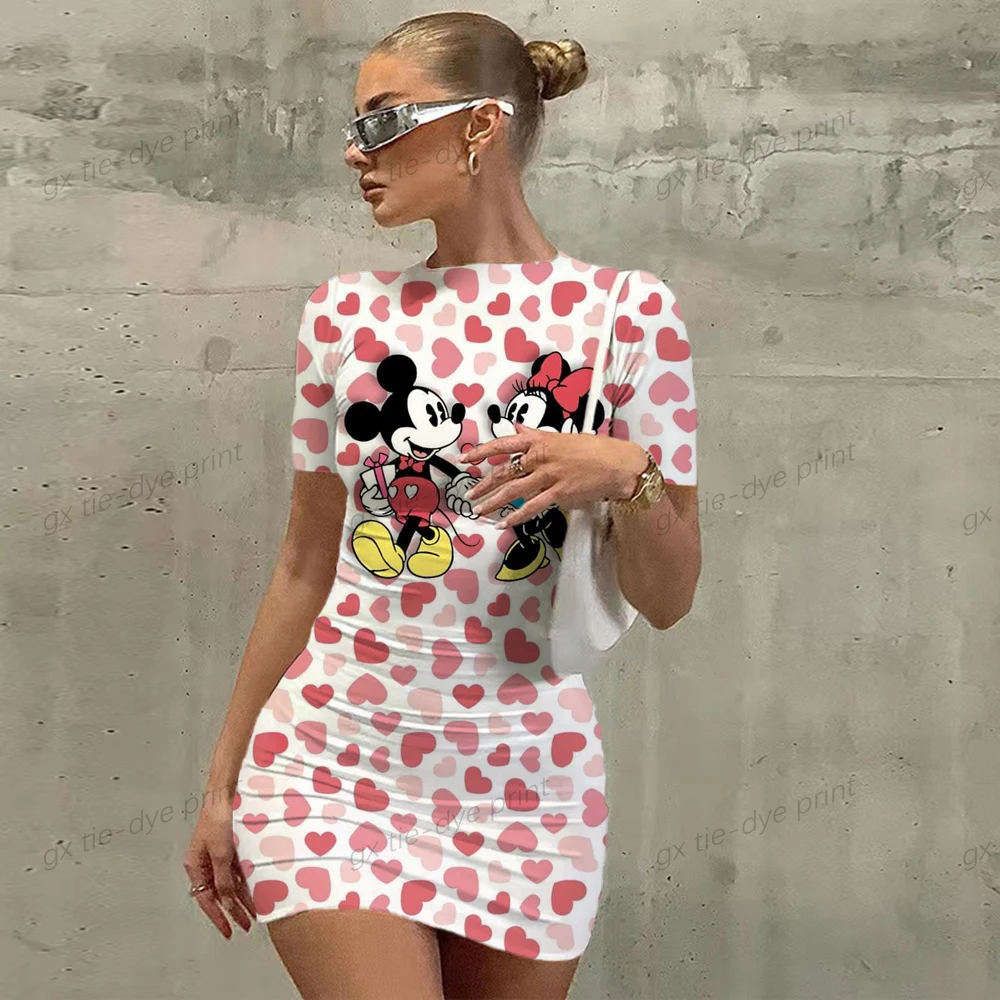 

Женские платья, сексуальное облегающее мини-платье с принтом Минни Микки Маус, новое модное летнее пляжное Клубное платье 2023