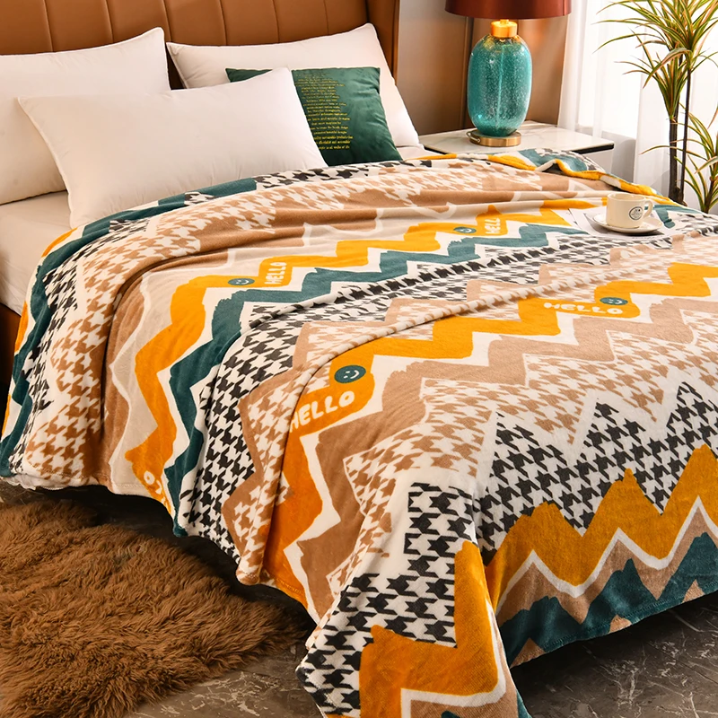 

Stripe Flannel Single Layer Blankets For Beds Soft Warm Coral Fleece Throw Blanket Bedspreads Home Bedding