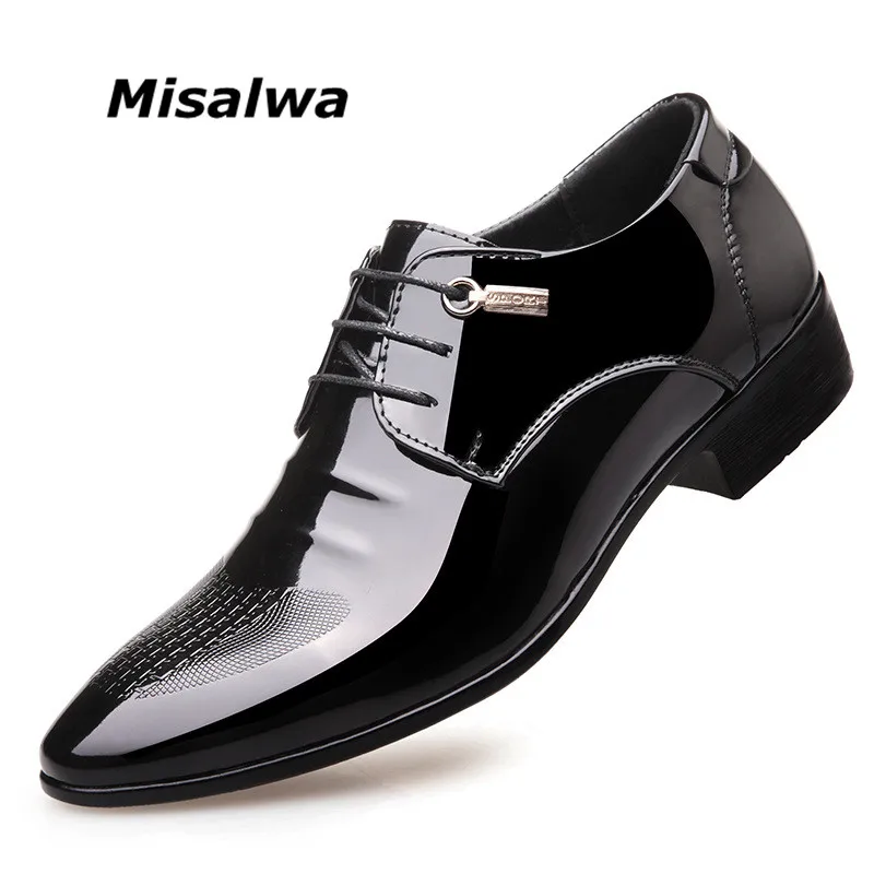 

Patent Leather Men Derby Shoes Business Men Dress Shoes Misalwa Spring Autumn Oxford Gentleman Footwear