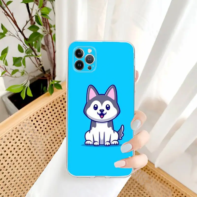 Cartoon Husky Dog Phone Case For iPhone 13 14 Pro Max XS XR 12 11 Pro 13 Mini 6 7 8 Plus Clear Back Cover Capa