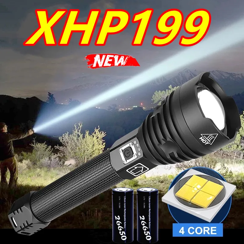 

Ultra Bright XHP199 High Power Led Flashlight XHP90 Powerful Torch Light Rechargeable Tactical Flashlight 18650 Camping Lantern