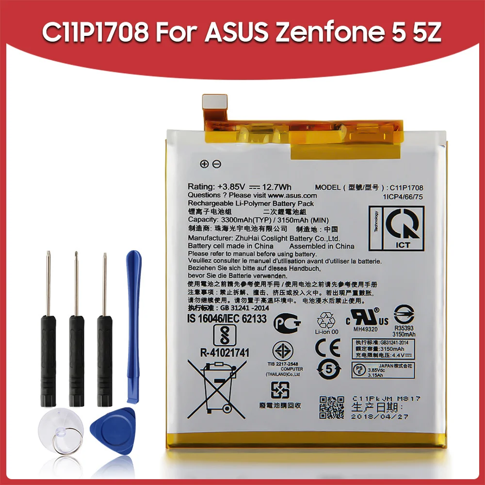 

Оригинальная Аккумуляторная Батарея C11P1708 для ASUS Zenfone 5 5Z ZE620KL X00QD ZS620KL Z01RD 3300 мАч, сменные батареи для телефона