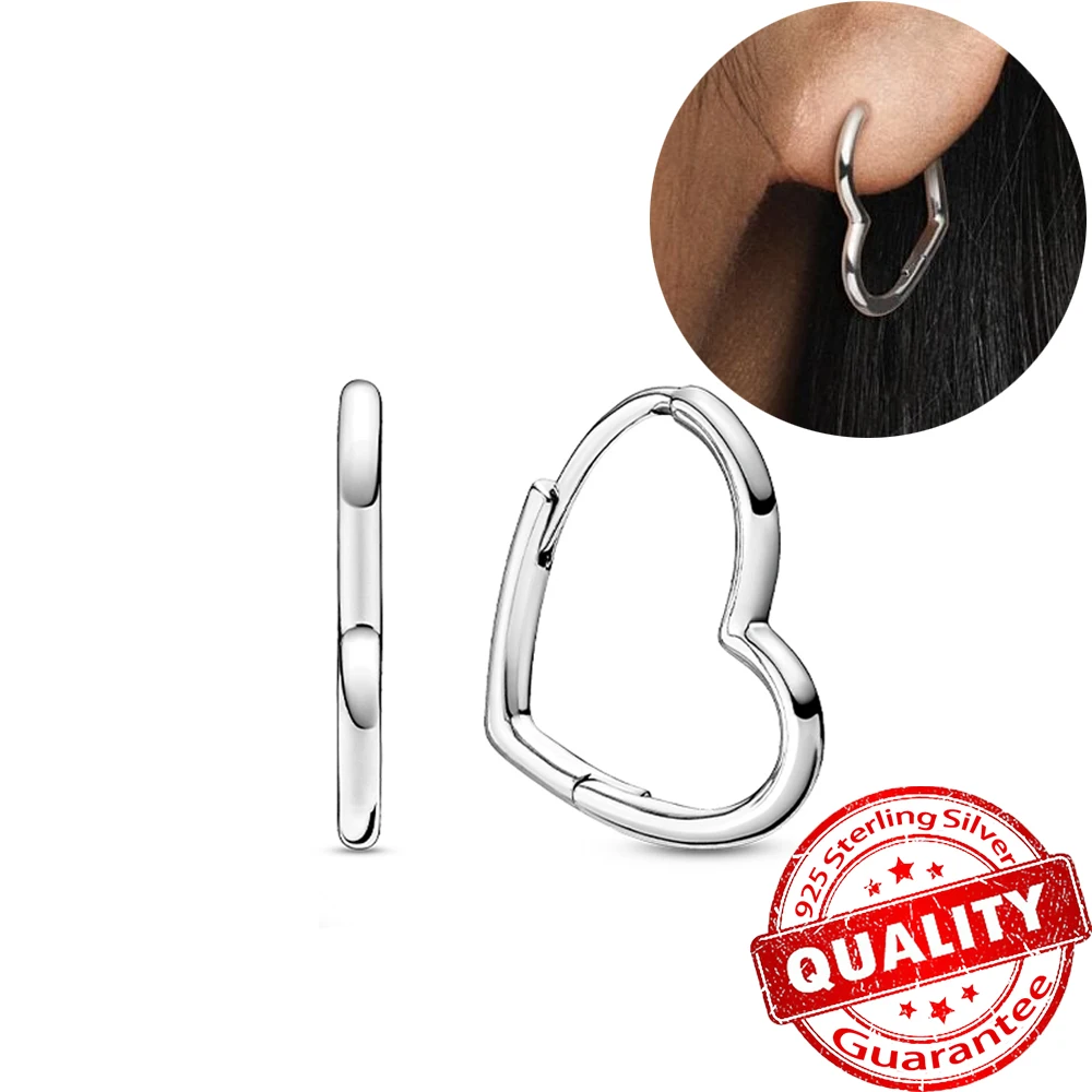 

2023 Women Hoop Earrings 925 Sterling Silver Asymmetrical Heart Hoop Earrings Luxury Fine Engagement Wedding Earring