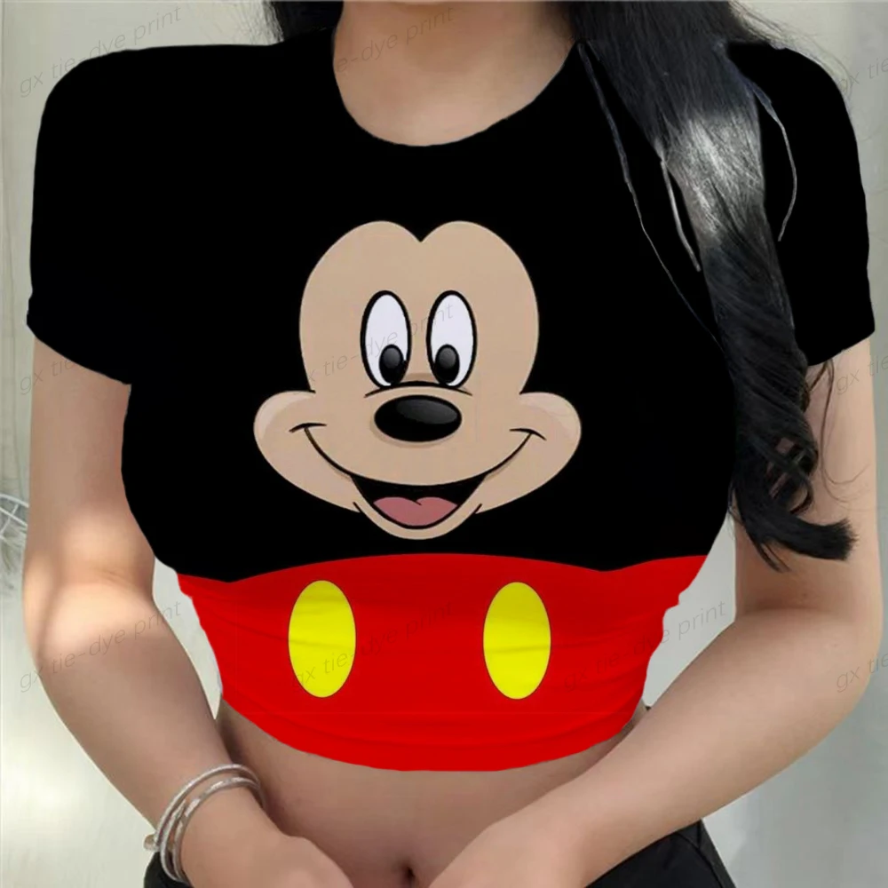 

Summer 2000s Streetwear Harajuku Disney Mickey Mouse Print T-shirt Y2K Mode Brief Print Baby Tees Zomer Hello Kitty crop Tops