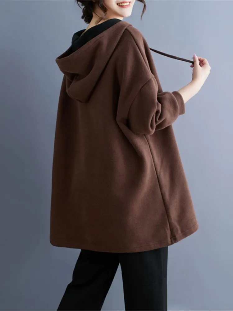 Осенний вязаный осенний пуловер с капюшоном и v-образным вырезом женский