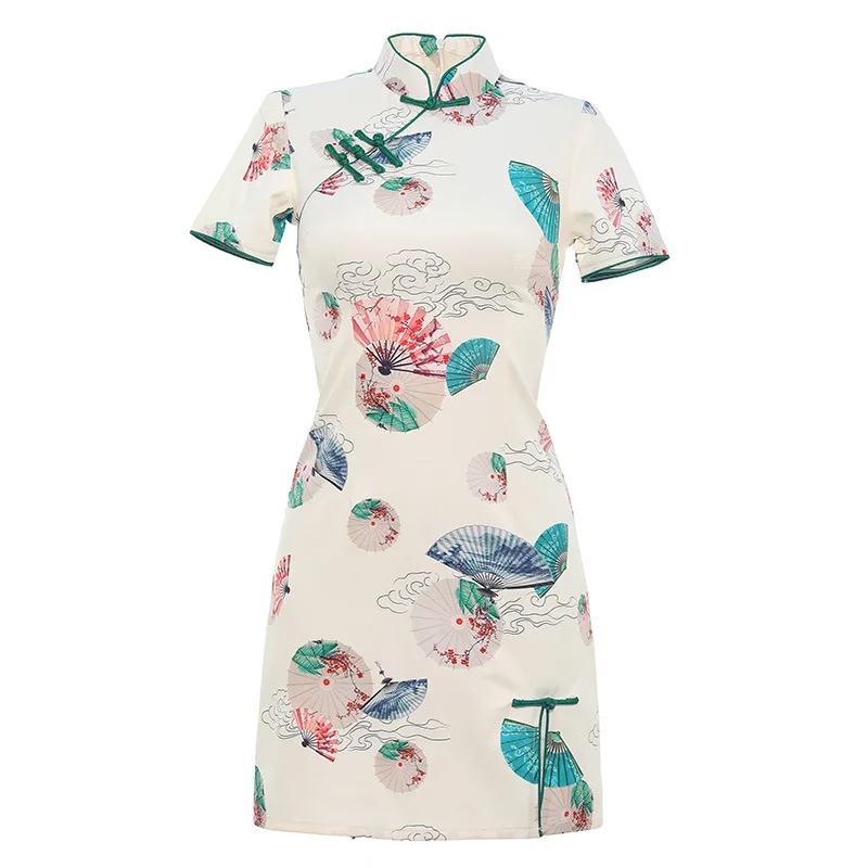 Лето 2024 короткое повседневное облегающее платье Ципао для маленькой девочки