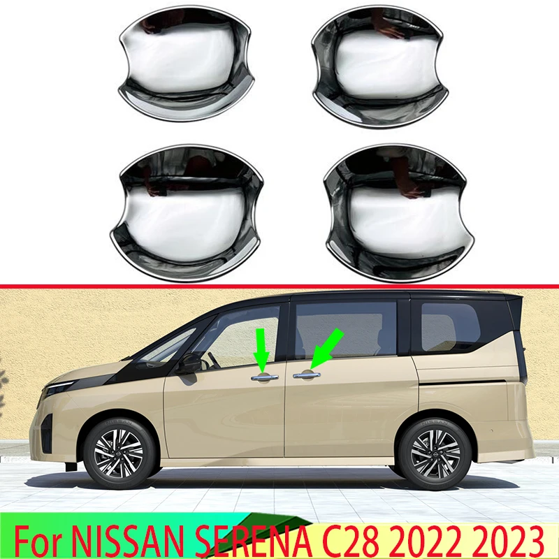 

For NISSAN SERENA C28 2022 2023 Car Accessories ABS Chrome Door Handle Bowl Cover Cup Cavity Trim Insert Catch Molding Garnish