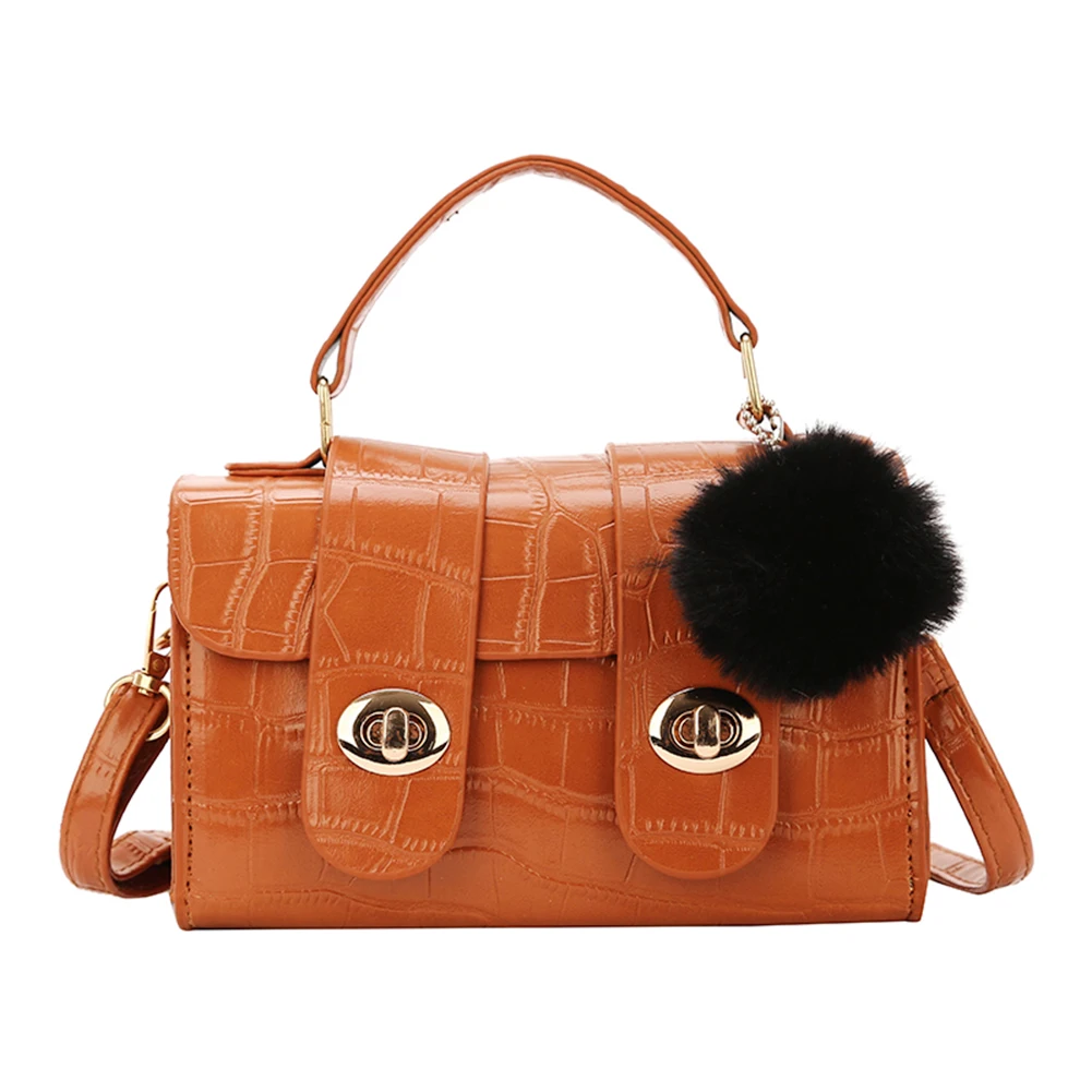 

Молодежная женская сумка, простые однотонные сумки-тоуты, женская сумка через плечо из искусственной кожи с помпоном, сумки с клапаном