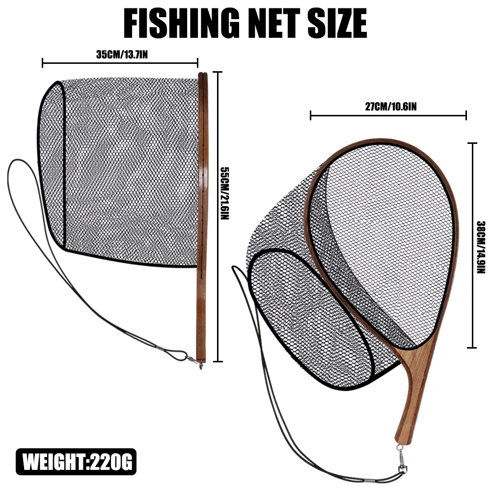 Рыболовная сеть OUYALINE с резиновым покрытием и деревянной ручкой большая Снасть