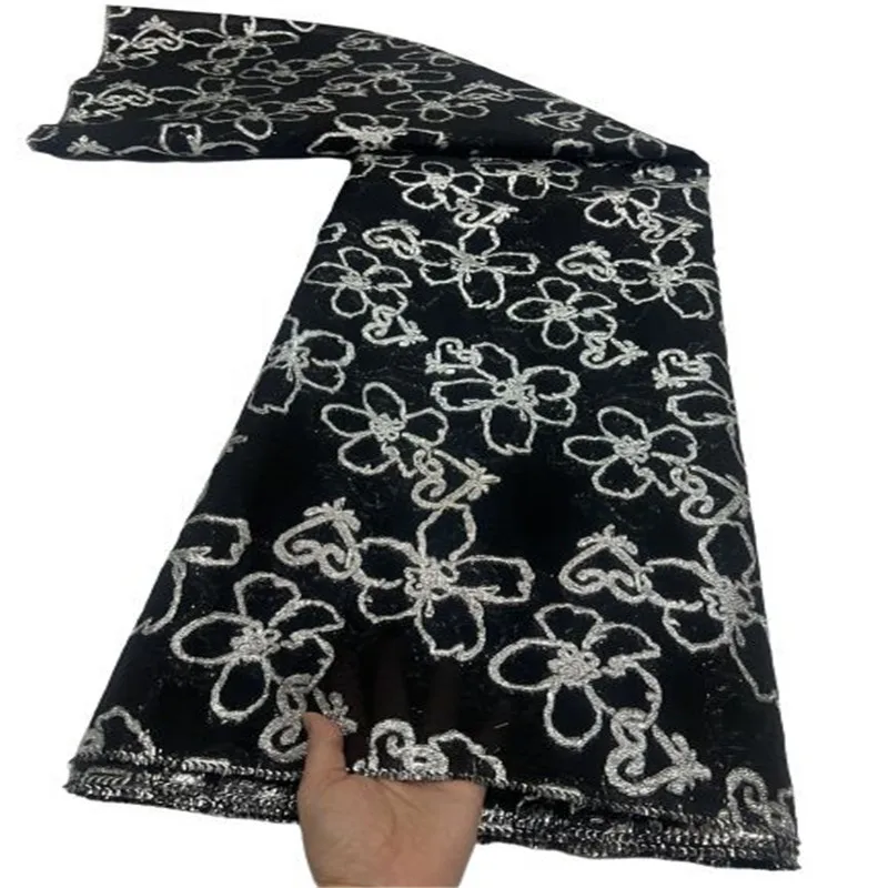 

black/White Beatiful Brocade tissue French Organza Lace Fabric Embroidery Gilding Jacquard African Mesh Lace Fabric For Party