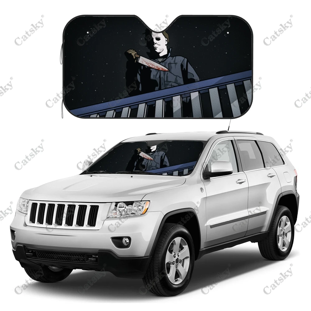 

Автомобильный солнцезащитный козырек Майкл Майерс, аксессуары для интерьера, складной солнцезащитный козырек с УФ-рисунком, подарок, козырек от солнца