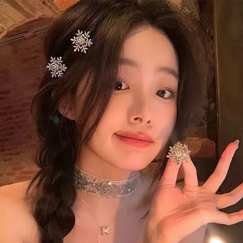 10 шт. зимняя заколка для волос со снежинкой и жемчугом блестящие рождественские