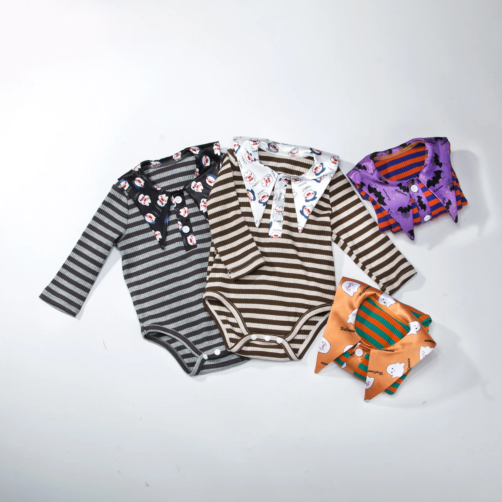 

Babany bebe Newborn Baby Girls Long Sleeve Halloween Stripe Pointed Collar Romper Cotton Girl Bodysuit Costume