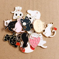10pcslot cartoon animal charms for jewelry making enamel cat charms pendants for necklaces earrings diy keychains accessories