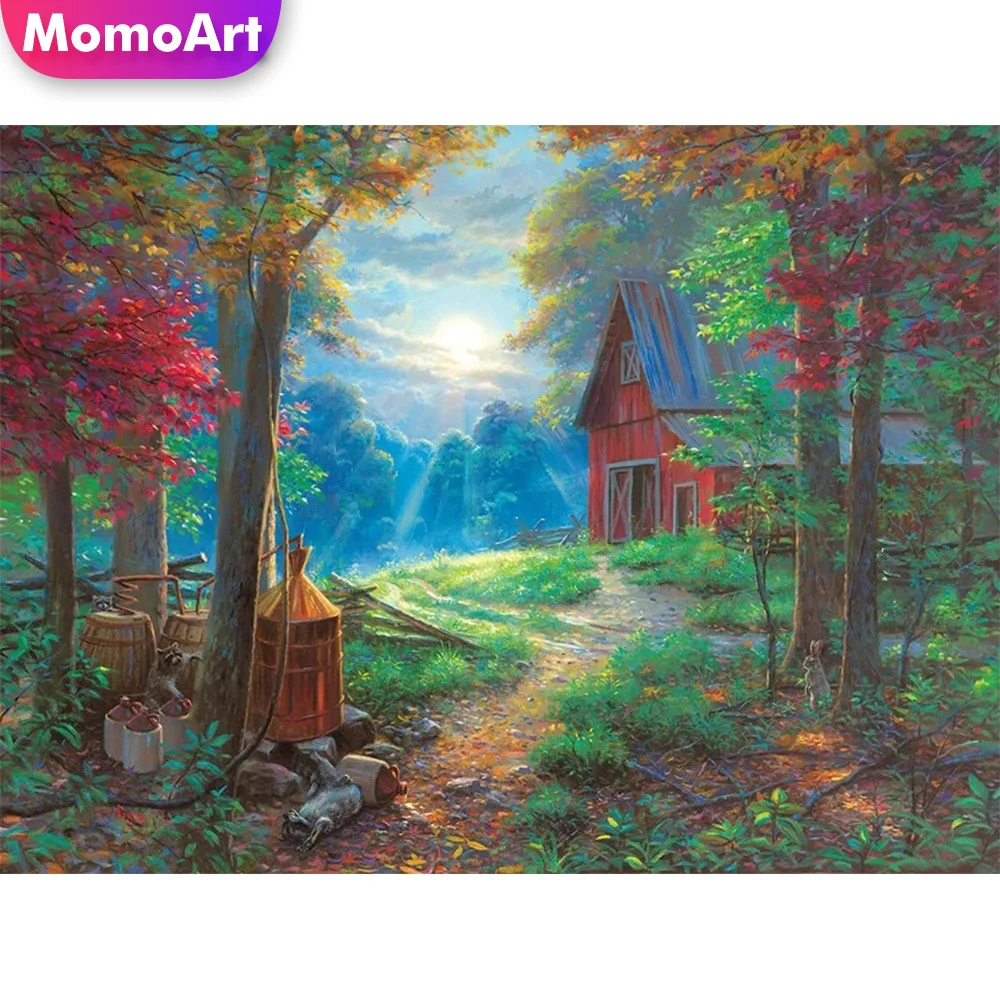 

MomoArt New Arrival Diamond Embroidery House Mosaic Tree Painting Forest Landscape DIY Picture Rhinestone Handmade Hobby