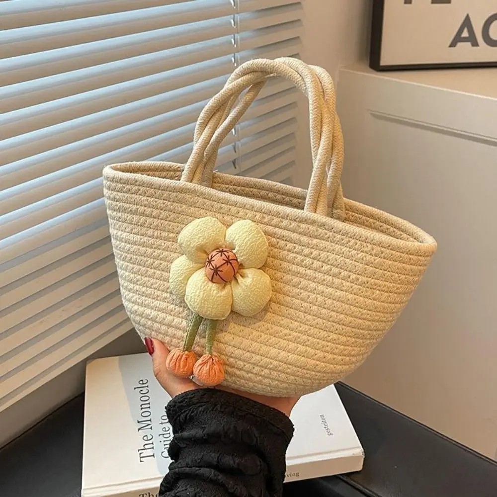 

Travel Grocery Handbags Stereoscopic Flower Bohemian Beach Bag Tote Bag Shoulder Bag Women Handbag Korean Bag Woven Rope Bag