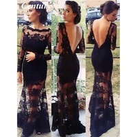 century long sleeves evening dress bateau brush train black prom dresses with lace appliques evening gown %d0%bf%d0%bb%d0%b0%d1%82%d1%8c%d0%b5 %d0%bd%d0%b0 %d0%b2%d1%8b%d0%bf%d1%83%d1%81%d0%ba%d0%bd%d0%be%d0%b9