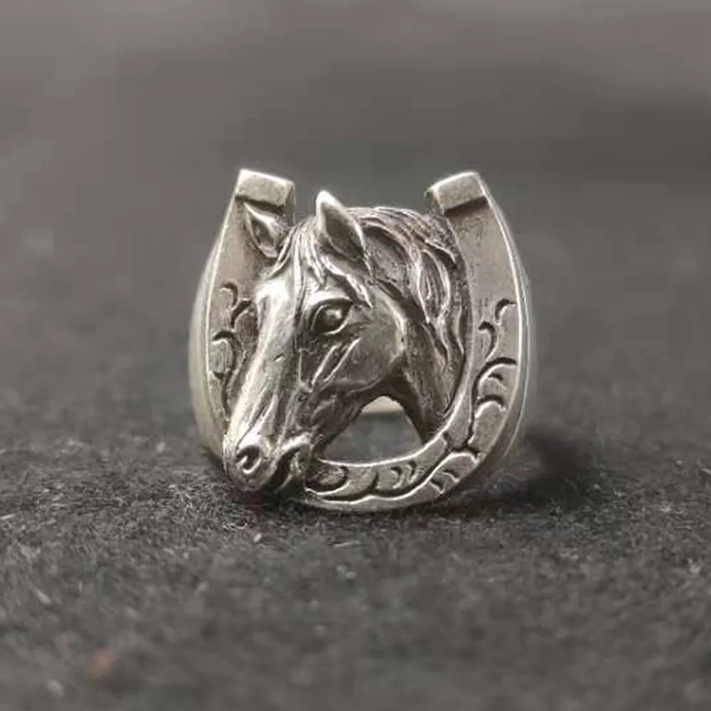 

DAMAI Original Design Tang Grass Horseshoe Horsehead Zodiac Ring Personalized Retro Trendy Male Minority High Sense Ring
