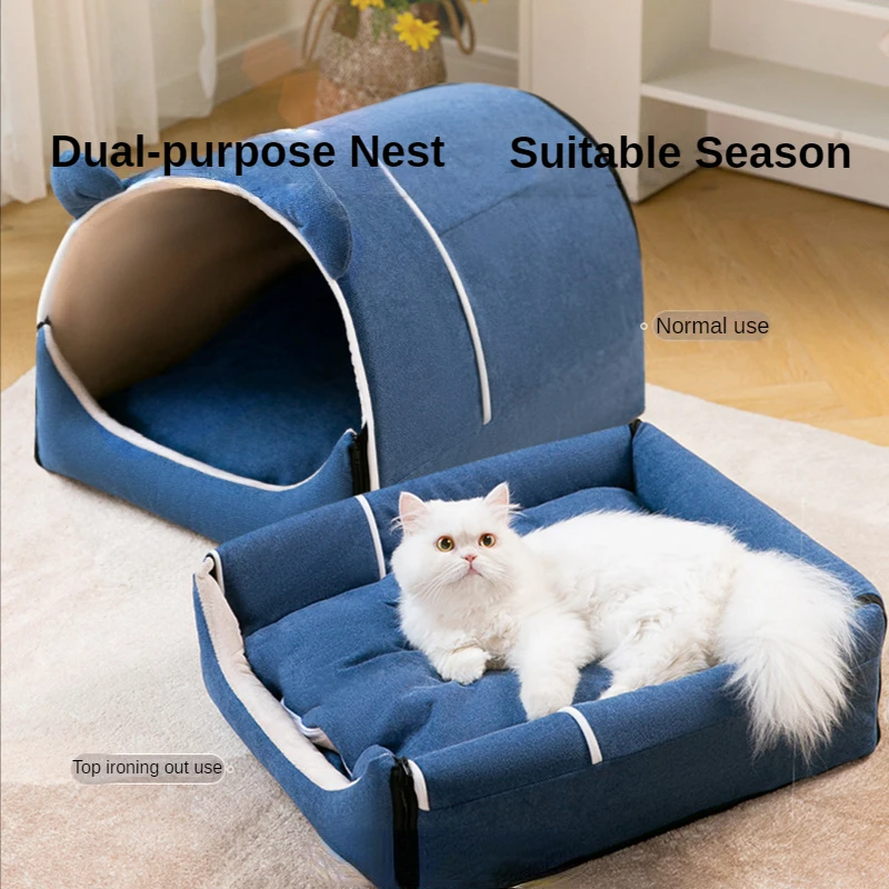 

Pet Den Autumn Winter Warmth Fully Enclosed Cat Den Detachable Wash House Doghouse Large Space Teddy Small Dog Bed