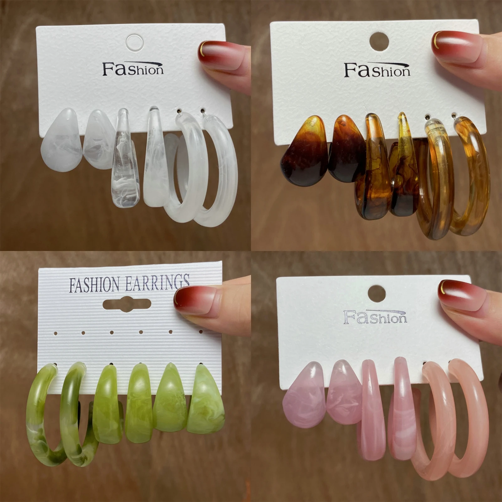 

6pcs/set Fashion Geometric Earrings for Women Acrylic Simple Multicolor Dangle Hoop Earring Trendy Jewelry Set Accessories