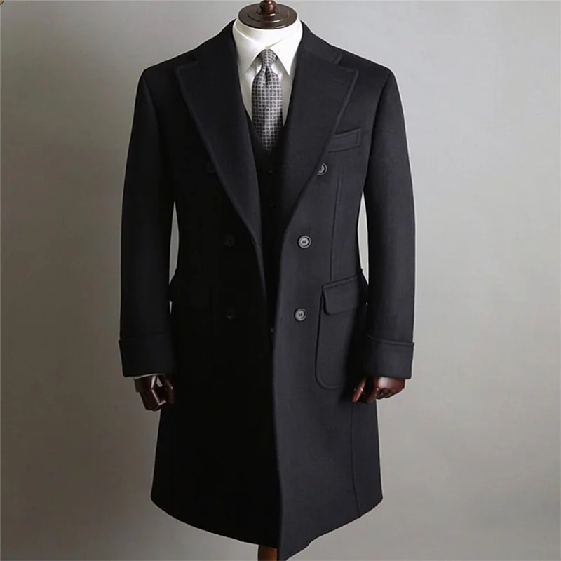 

Formal Black Thick Wool Overcoat Men Suits Custom Made Man Kingcoat Jacket Double Breasted Tuxedos Blazer Business Long Coat