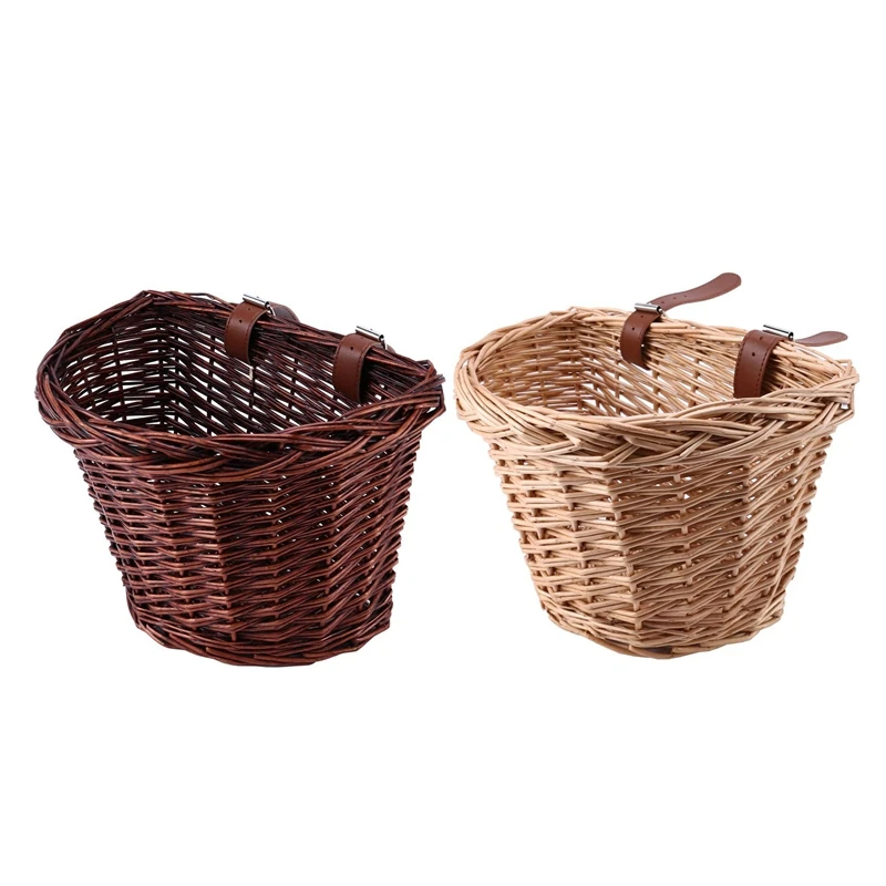 

2 Pcs Children's Vintage Rattan Bicycle Baskets Bike Scooter Basket Kids Bicycle Front Basketl, Wood Color & Brown