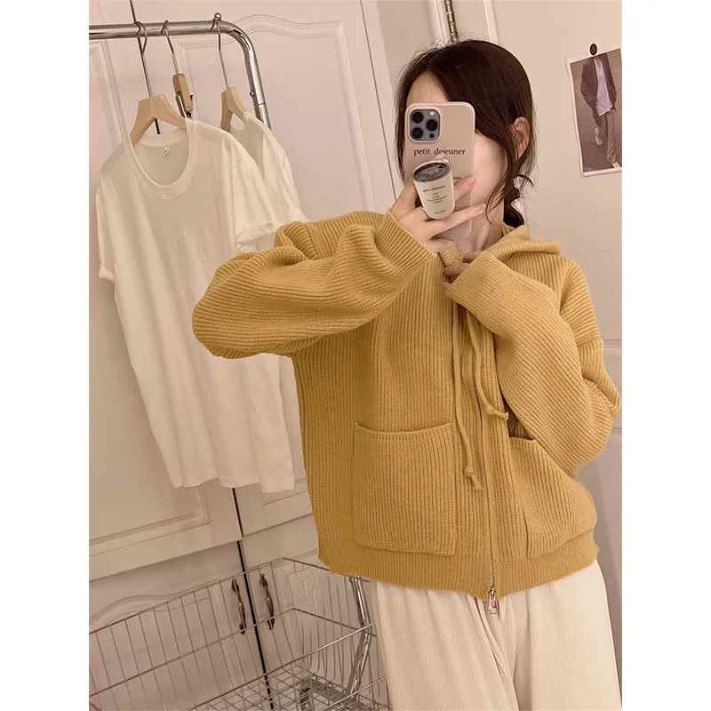

Hooded Zipper Cardigan Women's 2023 Autumn/Winter New Slouchy Sweater Coat Loose Top