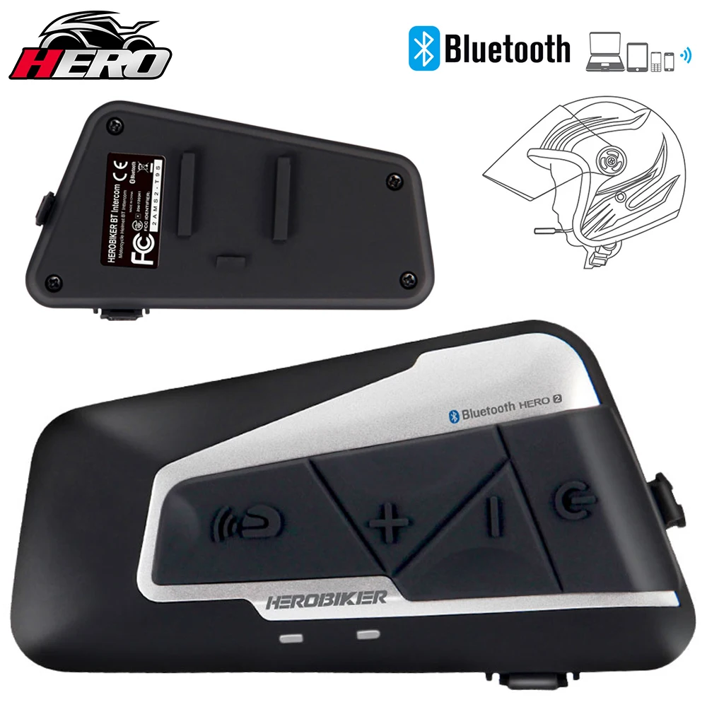 Enlarge HEROBIKER Motorcycle Helmet Intercom Waterproof Wireless Bluetooth Motocross Headset Ultra Long Distance Intercom With FM Radio