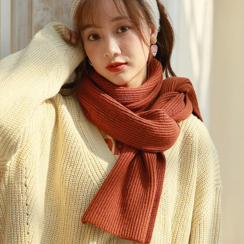 

Luxury Wool Knitting Scarves Solid Color Winter Scarves for Men and Women Adult Warm Thick Core Spun Yarn Scarves for Children