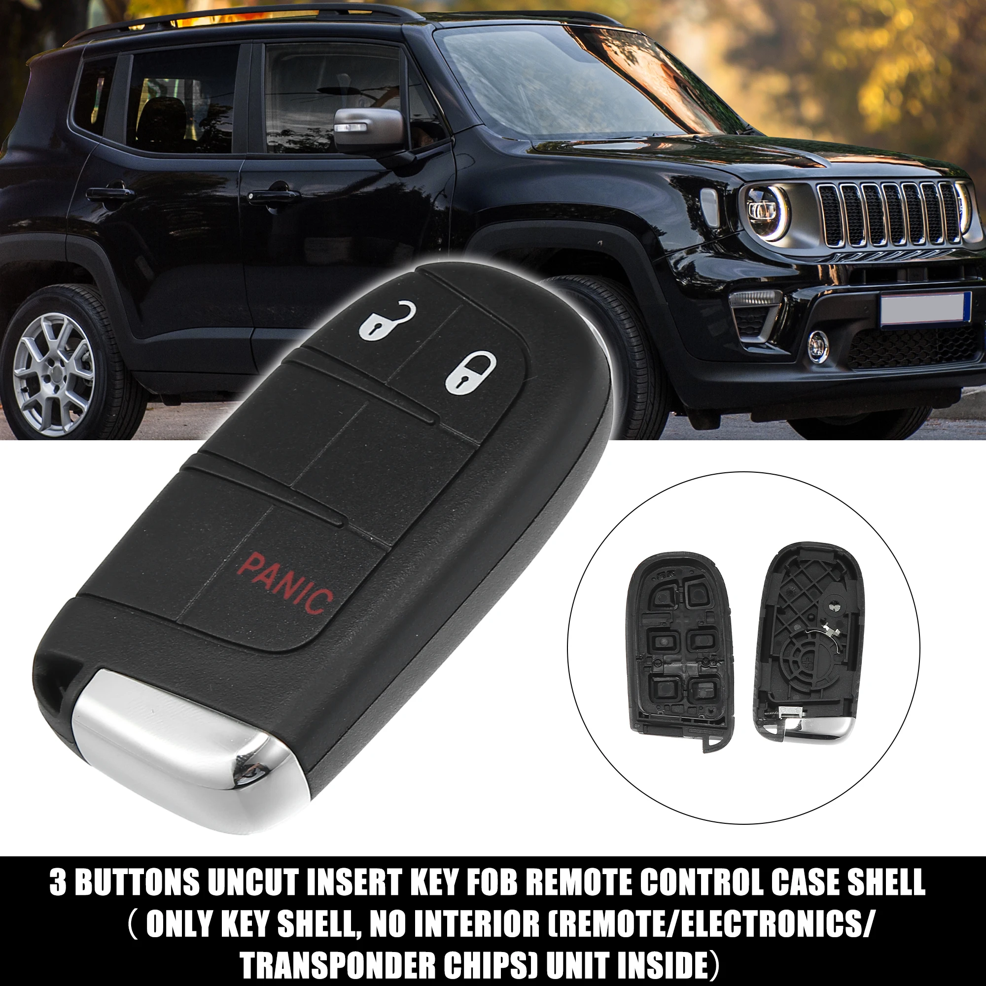 

X Autohaux Car Remote Key Fob Case Shell 3 Key Buttons Cover Tools M3N-40821302 for Jeep Compass Renegade 2015-2020 Accessories