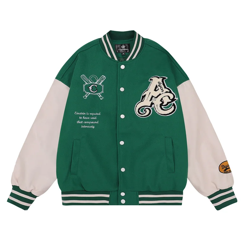 

Men Streetwear Winter Thick Baseball Jacket Patchwork Letter Embroidery Harajuku College Coats 2022 Vintage Varsity Jackets