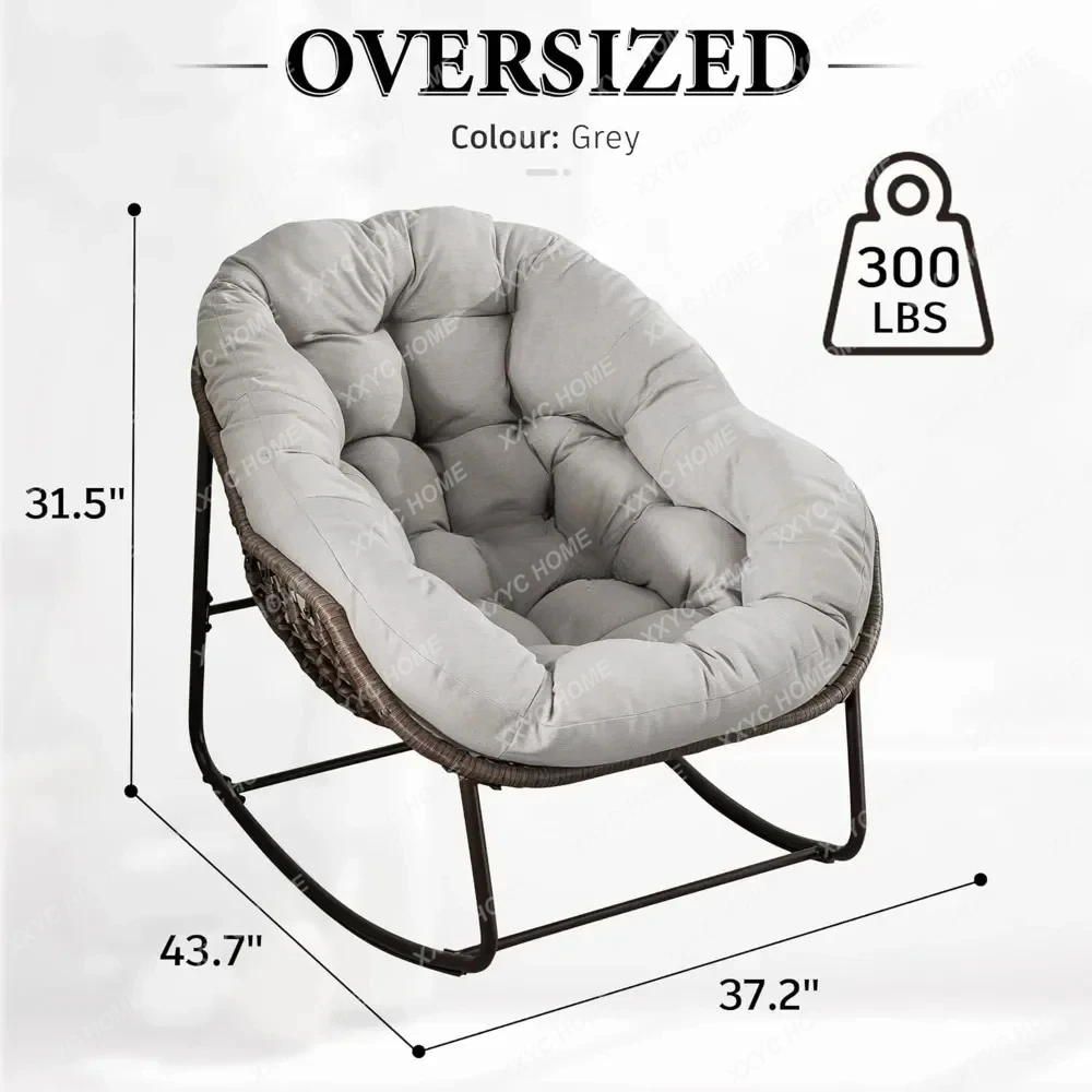 Фото Кресло-качалка WWOversized Papasan с толстой подушкой и каркасом, уличное кресло-качалка, удобные плетеные стулья-яйца для отдыха на заднем дворе, балко №3