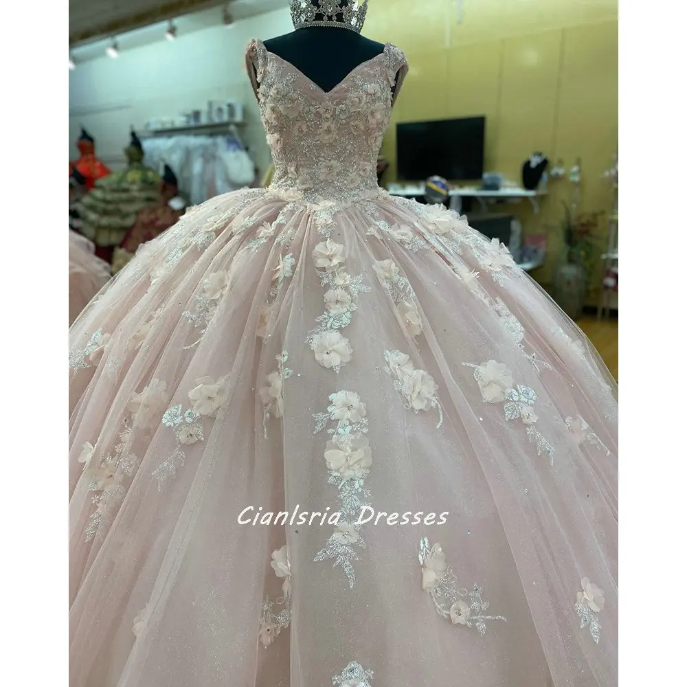 

Розовые платья с открытыми плечами для Quinceanera бальное платье ручной работы с цветочной аппликацией кружевной корсет милый 15 вечерняя одежда