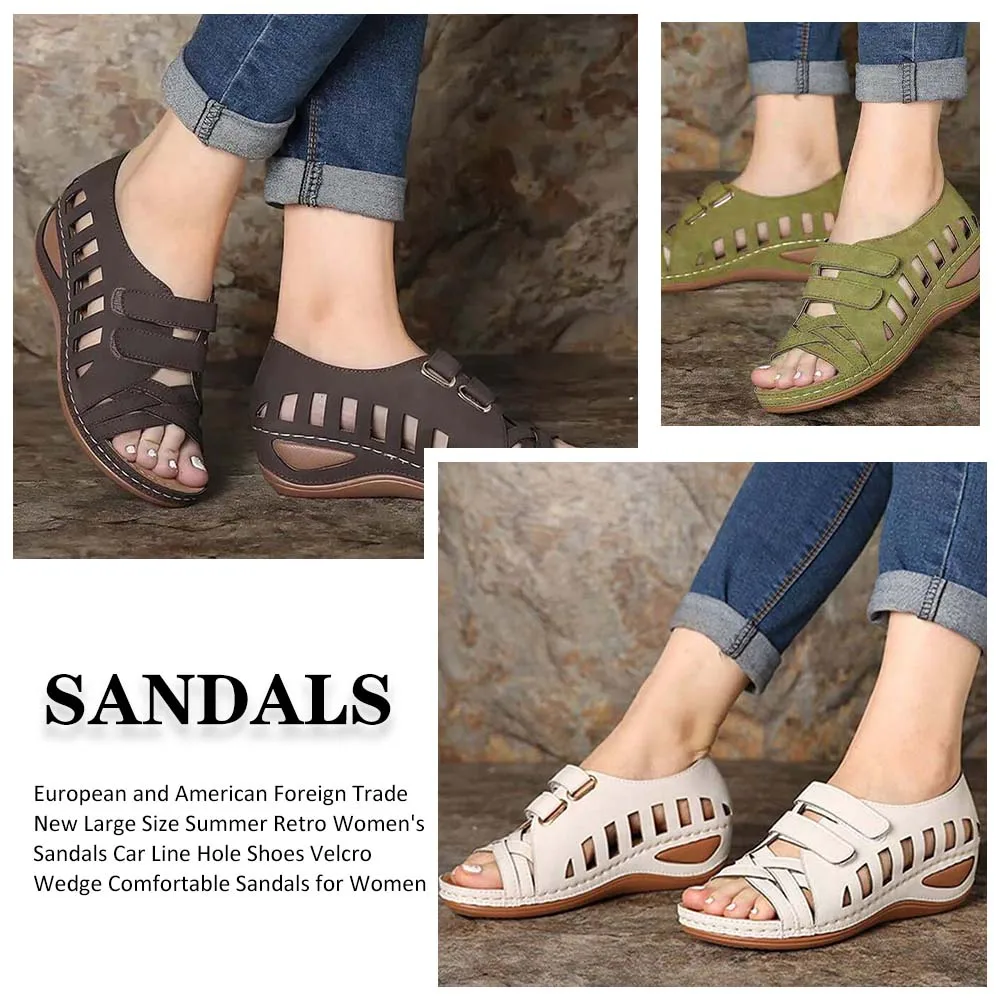 

Retro Wedges Sandals With Hollow Design Non-Slip Comfortable Beach Shoes For Outdoor Wear Comfortably Easy To Carry Daily Wear