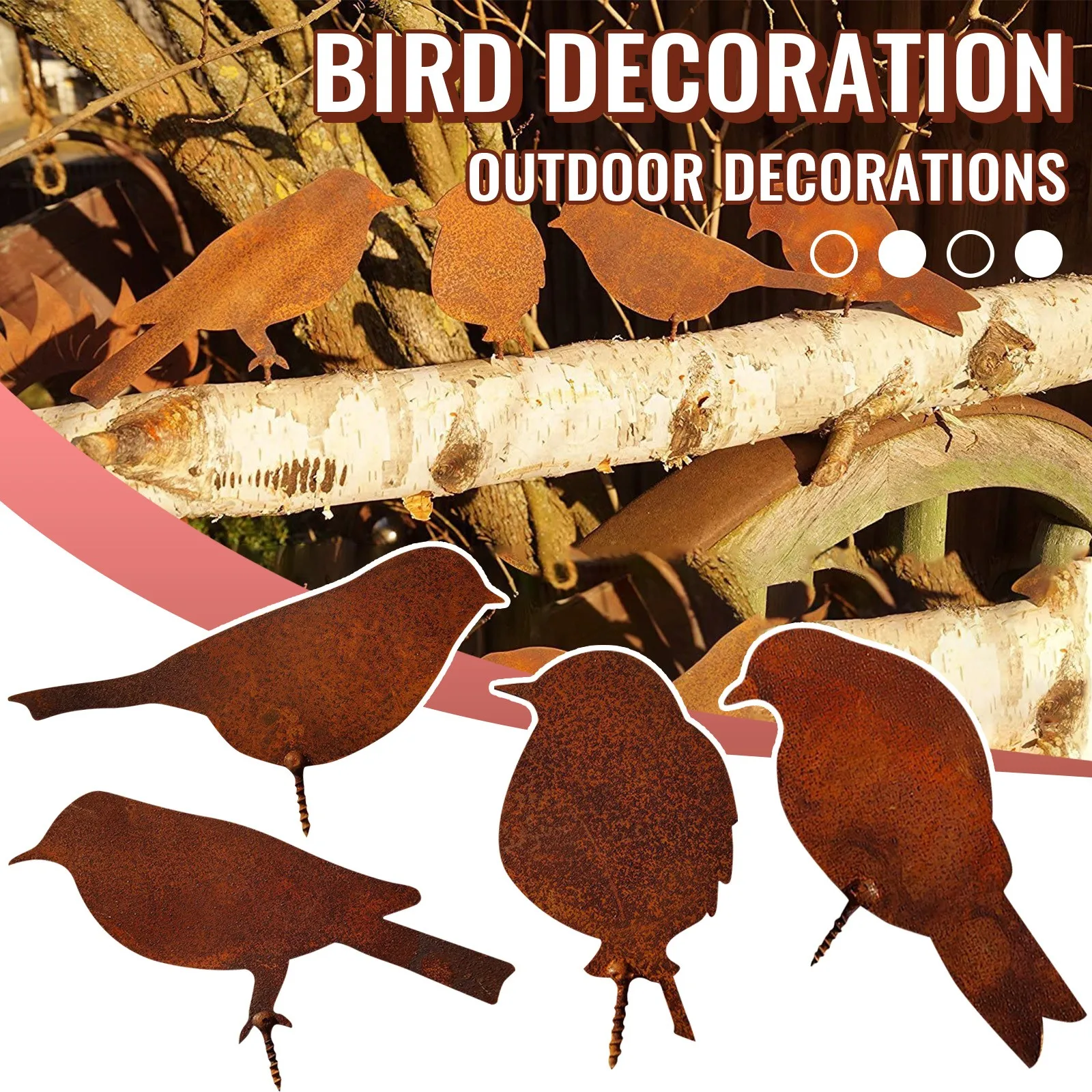 

4-Piece Set Of Natural Rusty Metal Bird Outline Bird Art Sculpture In Forest Lawn Backyard Courtyard And Garden декор для дома