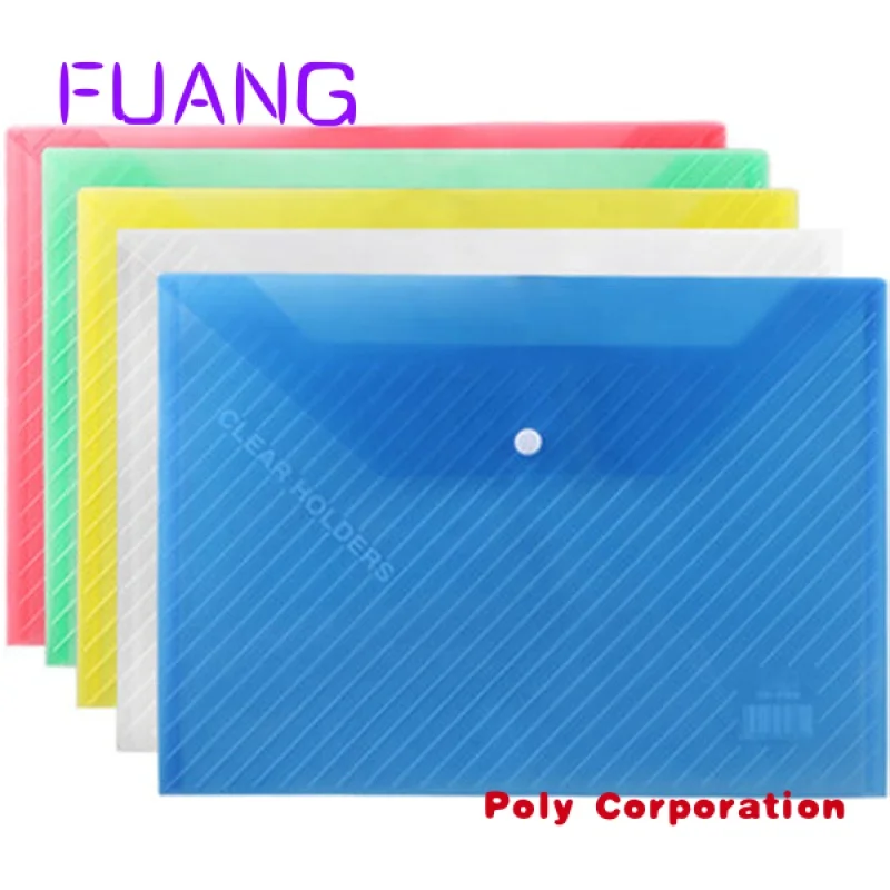 Hengyao PP PVC A4 A5 Size File Bag Button Envelope Bag Waterproof Plastic Snap Button Clear Document Bags