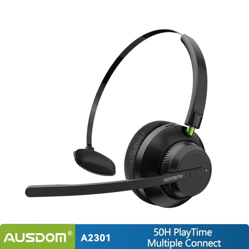 AUSDOM-auriculares inalámbricos A2301 V5.1 para oficina, cascos con micrófono de reducción de ruido, 50 horas de conversación, controlador de teléfono, para centro de llamadas