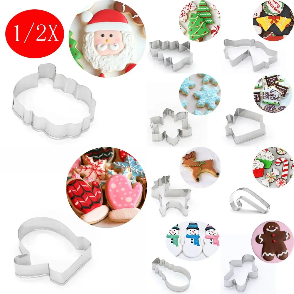 

1/2PCS Xmas Theme Biscuit Mold Stainless Steel Baking Tool Snowflake Santa Claus Elk Gingerbread Man Christmas Cookie Cutter