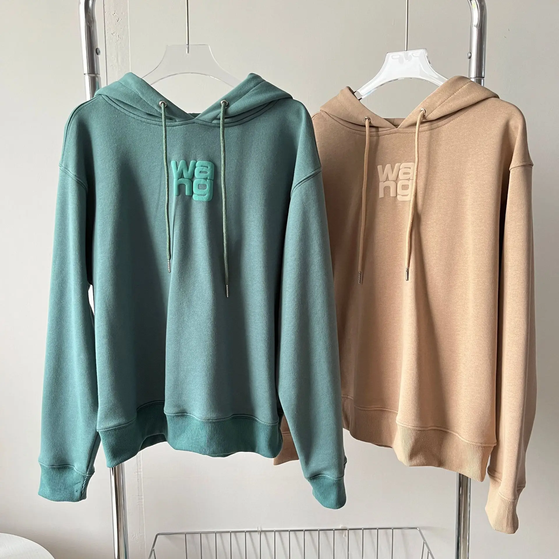 

High Quality Wang Women's Early Spring New Loose Pullover Round Neck Hooded Top Letter Printing Hooded Sweatshirts