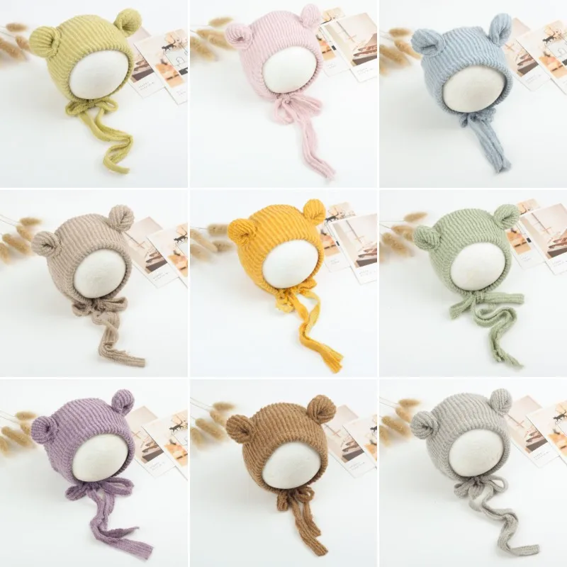 

Newborn Baby Photography Posing Props Cute Crochet Knitted Hat Ear Caps Baby Infants Beanies Cap Photo Shooting Accessories