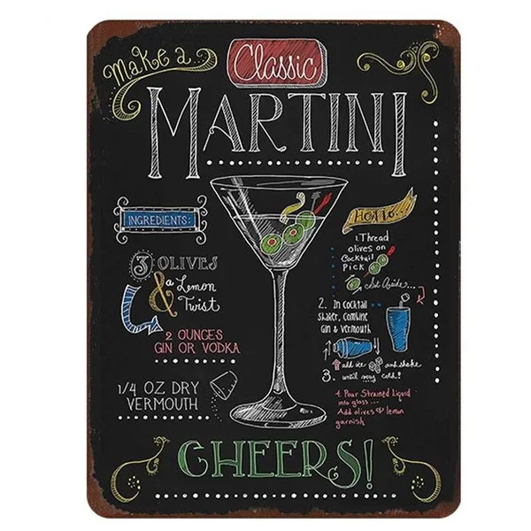 

Классный стильный металлический жестяной плакат Martini, декор для бара, паба, дома, винтажный Ретро плакат, металлический плакат, металлически...
